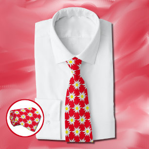 Gravata Edelweiss Flower Pattern Red Tie