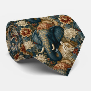 Gravata Elefante Cerimonial Pintado Azul-Marinho e Dourado
