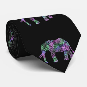 Gravata elefante de néon floral tribal minimalista