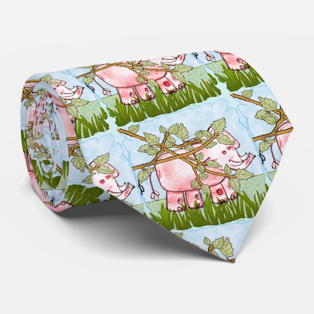 Gravata Elefante Rosa se Escondendo  (Rolled)
