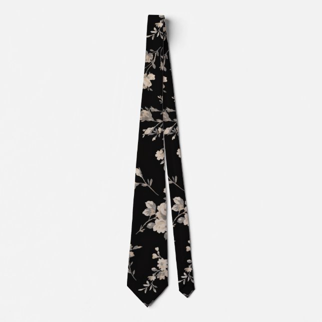 Gravata Elegância Floral da Meia-Noite (Frente)
