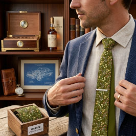 Gravata Elegância Floral Verde Oliva