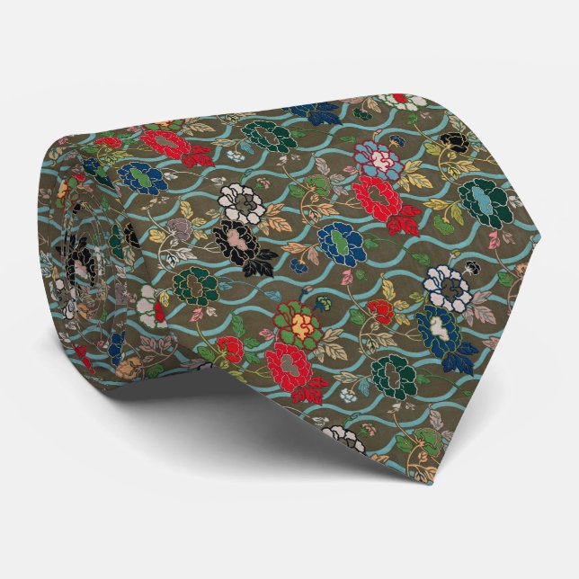 Gravata Elegância Japonesa: Vintage Floral (Rolled)