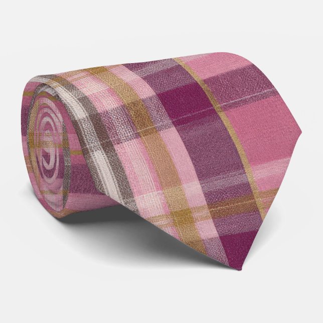 Gravata Elegant and classic Pink Plaid Gingham Pattern (Rolled)