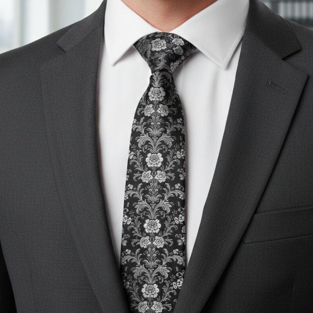 Gravata Elegant Black and White Damask - Vintage Baroque (Criador carregado)