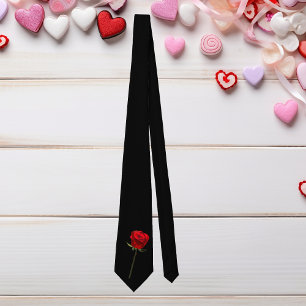 Gravata Elegant Black Red Long Stem Rose Valentine's Day