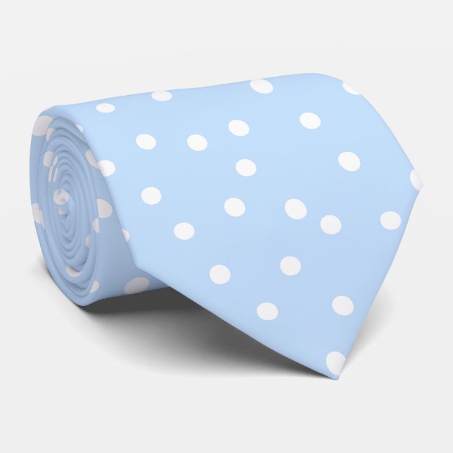Gravata Elegant Blue White Polka Dots Groom Gift   (Rolled)
