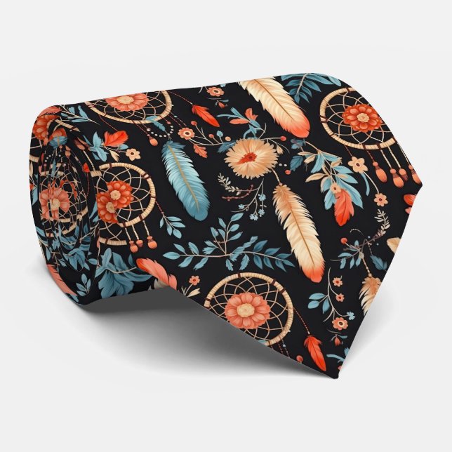 Gravata Elegant Boho floral catcher com prego (Rolled)