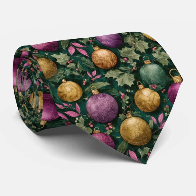 Gravata Elegant Festive Christmas Baubles Pattern  (Rolled)