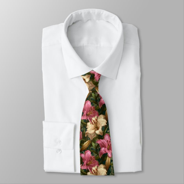 Gravata Elegant Groomsman Gift Lilies Floral (Amarrado)
