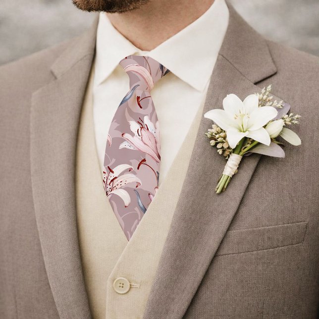 Gravata Elegant Lilac Lily Floral Wedding Tie (Criador carregado)