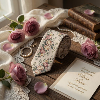 Gravata Elegant Mauve Rose Vintage Floral 