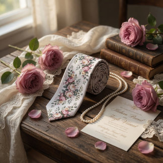 Gravata Elegant Mauve Rose Vintage Floral 