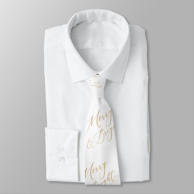 Gravata Elegant Merry & Bright Gold Script Tie (Amarrado)