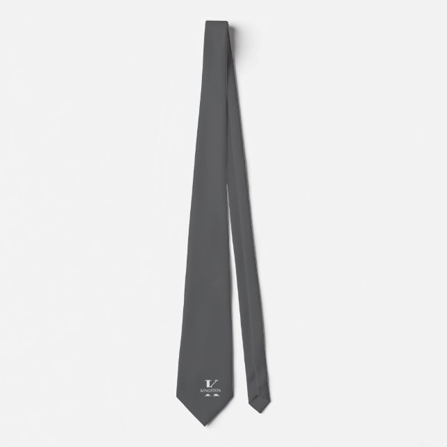 Gravata Elegant Monogram Cinza | Branco (Frente)