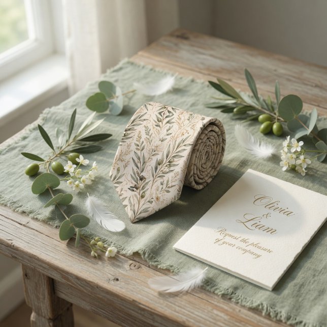 Gravata Elegant Olive Branches & Ivory Floral (Criador carregado)