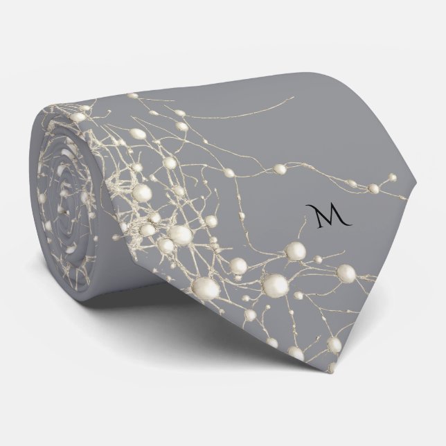 Gravata Elegant Pearl Gold Script Wedding Romantic Pearls (Rolled)