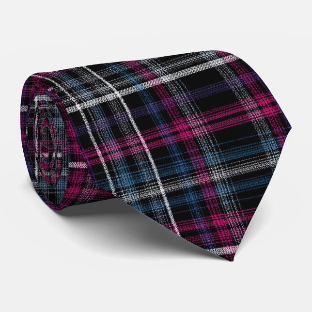 Gravata Elegant Pink and Black Plaid Gingham Pattern (Rolled)
