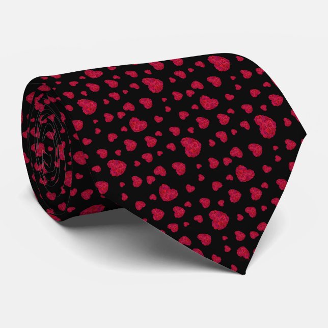 Gravata Elegant Red And Dark Pink Floral Roses Pattern (Rolled)