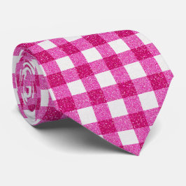 Gravata Elegant Valentine Pink Glitter Tartan on White