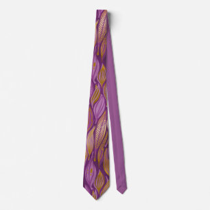 Gravata Elegante Ameixa Roxo Metálico Dourado Folhagem Abs