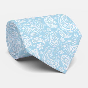 Gravata Elegante Bebê Azul E Pintura Branca Paisley