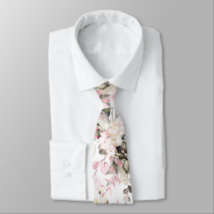 Gravata Elegante Blush Rosa Eucalipto no Pescoço em Aquare