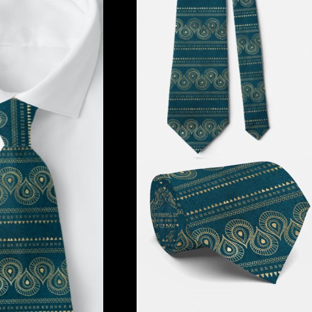 Gravata elegante boêmia abstrata azul-turquesa Boh (Criador carregado)