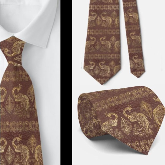 Gravata Elegante Boêmio Boho Rosa Dourado Pavão (Criador carregado)
