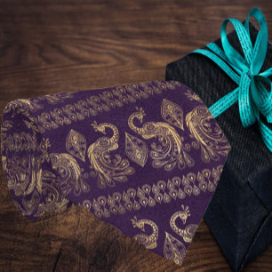 Gravata Elegante Boêmio Boho Rosa Dourado Pavão Roxo