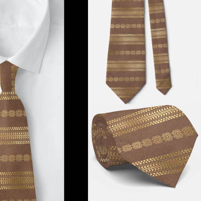 Gravata Elegante Bohemian Boho Rosa Dourado Aztec Neck Tie (Criador carregado)