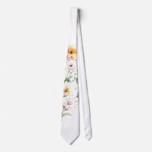 Gravata Elegante Boho Orange Pink Watercolor Flores Selvag