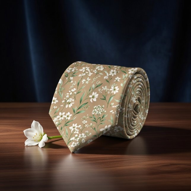 Gravata Elegante Botânico Bege (Criador carregado)
