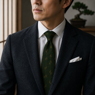 Gravata Elegante Botânico de Bambu Verde Floresta Luxo