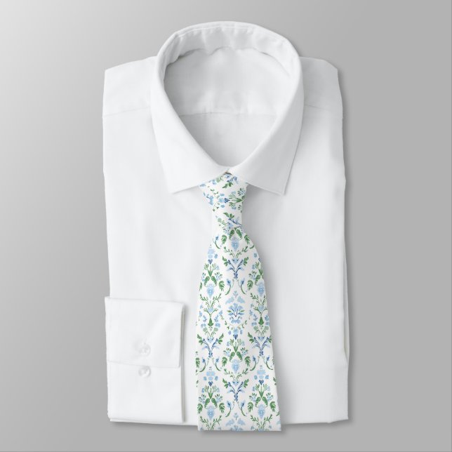 Gravata elegante branca azul verde (Amarrado)