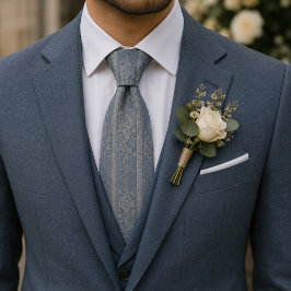 Gravata Elegante Brocado Floral em Azul Poeirento