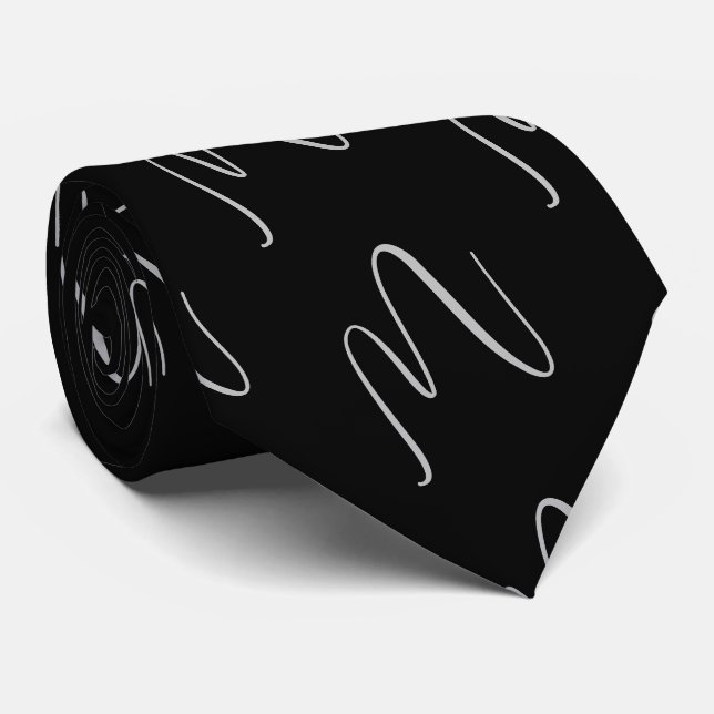 Gravata Elegante Caligrafia Preta (Rolled)