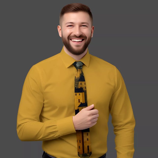 Gravata Elegante Castelo Padrão Amarelo (Criador carregado)