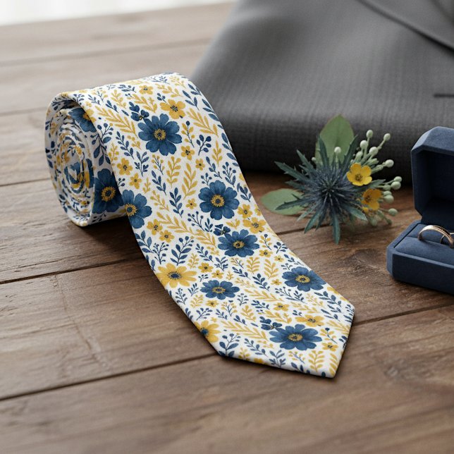 Gravata Elegante Com Arte Floral Mediterrânea (Criador carregado)