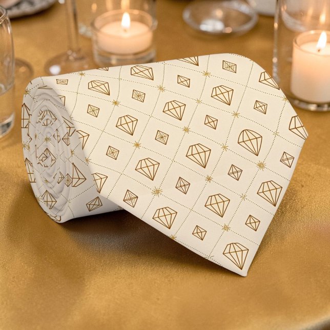 Gravata Elegante com Padrão de Diamante Dourado Pe (Criador carregado)