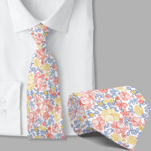 Gravata elegante com padrão floral amarelo e laran