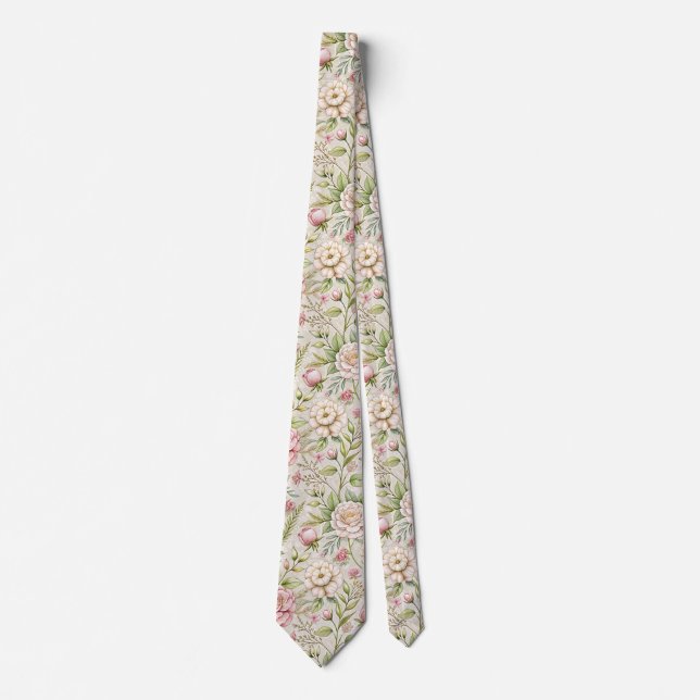 Gravata Elegante com Padrão Floral Estilo Clássico (Frente)