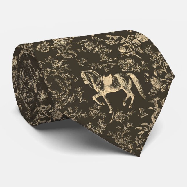 Gravata Elegante Creme Brown Horse Floral (Rolled)