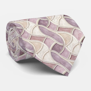 Gravata Elegante Curvo em Creme e Lilás – Geométrico