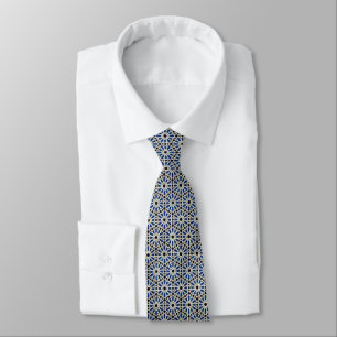 Gravata elegante decorada em branco, preto e azul
