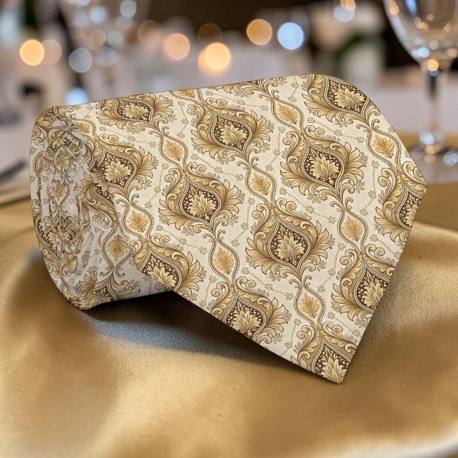 Gravata Elegante Dourada de Damasco Personalizada (Criador carregado)