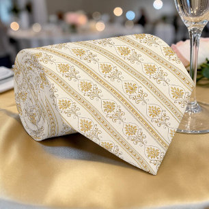 Gravata Elegante Dourada de Damasco Personalizada