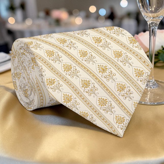 Gravata Elegante Dourada de Damasco Personalizada (Criador carregado)