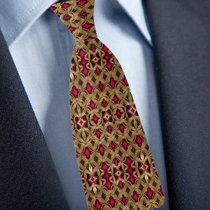 Gravata Elegante Dourado e Ruby Pattern Necktie