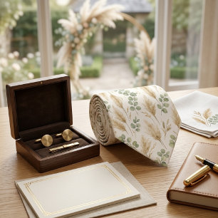 Gravata Elegante Eucalipto & Grama das Pampas Neutro Boho